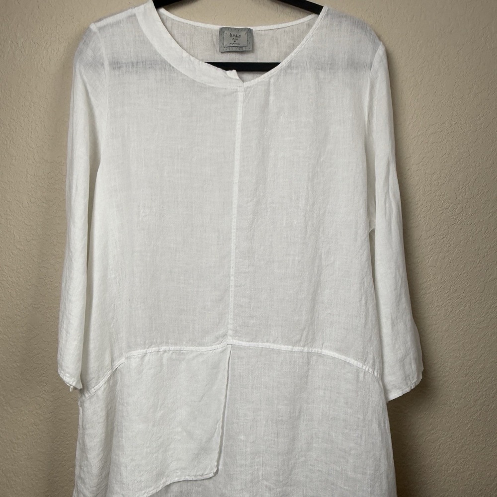 Chalet Et Ceci 100% Linen White Tunic Top Asymmetrical Lagenlook Scandi XL *read